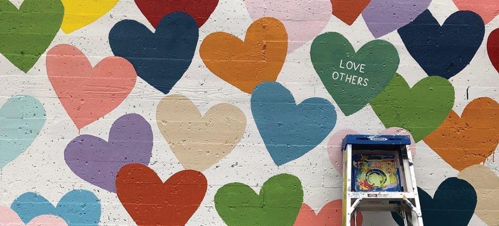 Evelyn Henson's confetti hearts mural