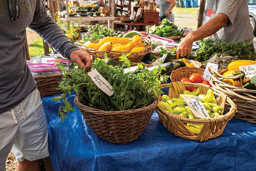 A table of produce at Matthews Community Farmers' Market
