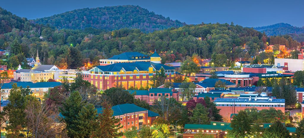 Boone, North Carolina, USA campus and town skyline - SouthPark Magazine