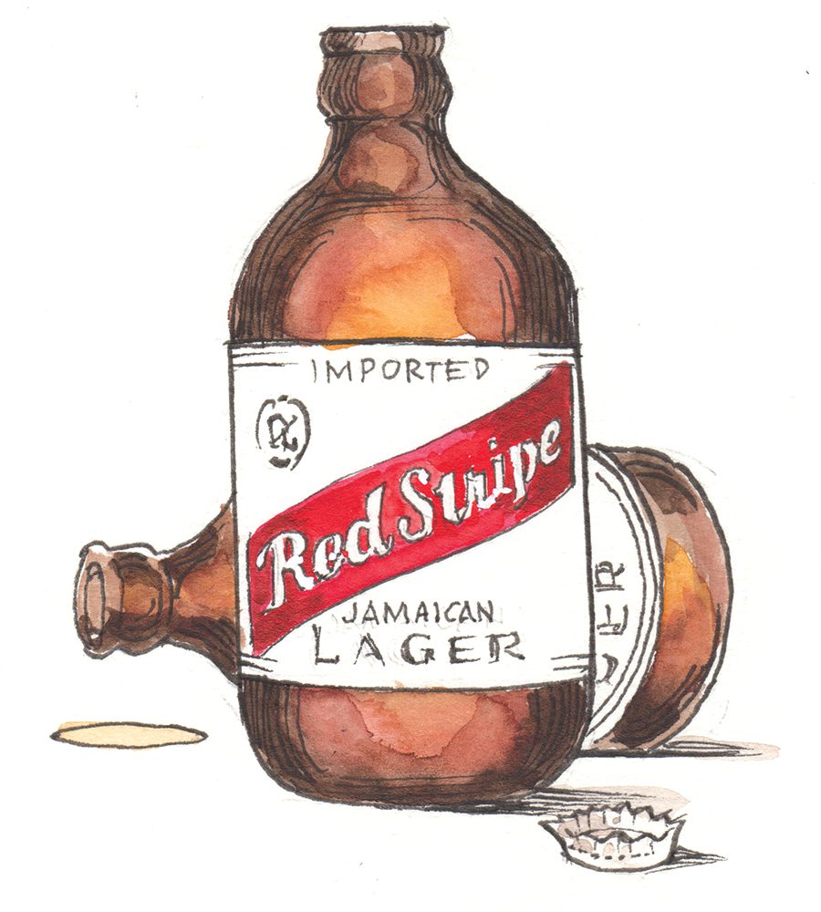 Red Stripe Jamaican Lager, artwork by Harry Blair.