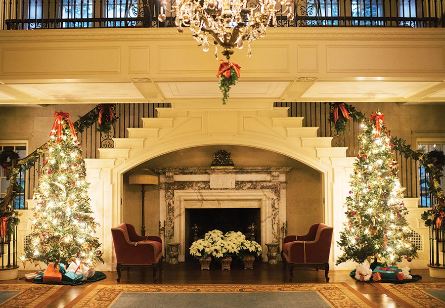 Reynolda House Museum decorated for Christmas in Winston-Salem.