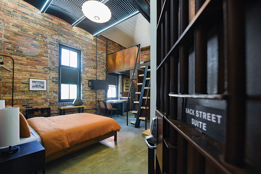Inside a room at the Old Marshall Jail, a boutique hotel near Asheville.