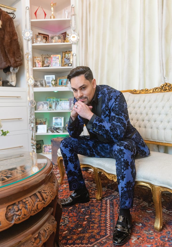 Tapp Beauty owner Charlton Alicea Tapp strikes a pose inside his closet and dressing room at home in Charlotte.