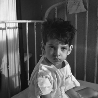 A child circa 1947-48 in a hospital in Harlem, NY. 
