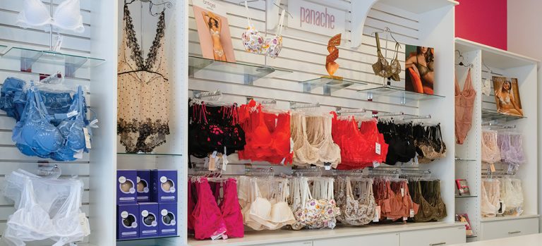 I.C. London's lingerie hanging on display for shoppers.
