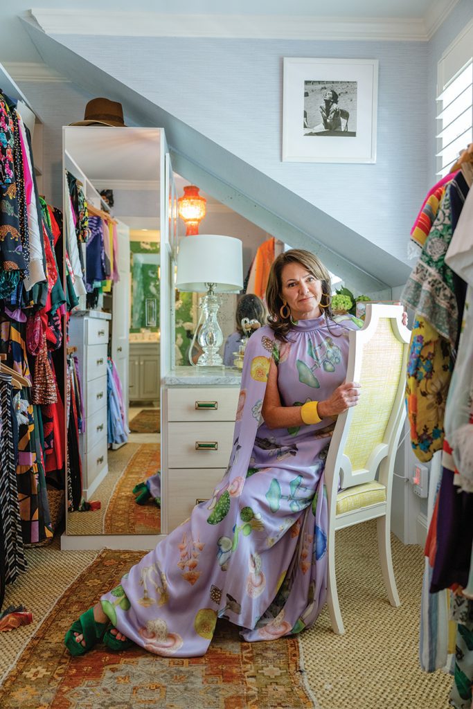 Jenn Waugh in a Rodarte mushroom cape dress, one of her favorite wardrobe pieces.