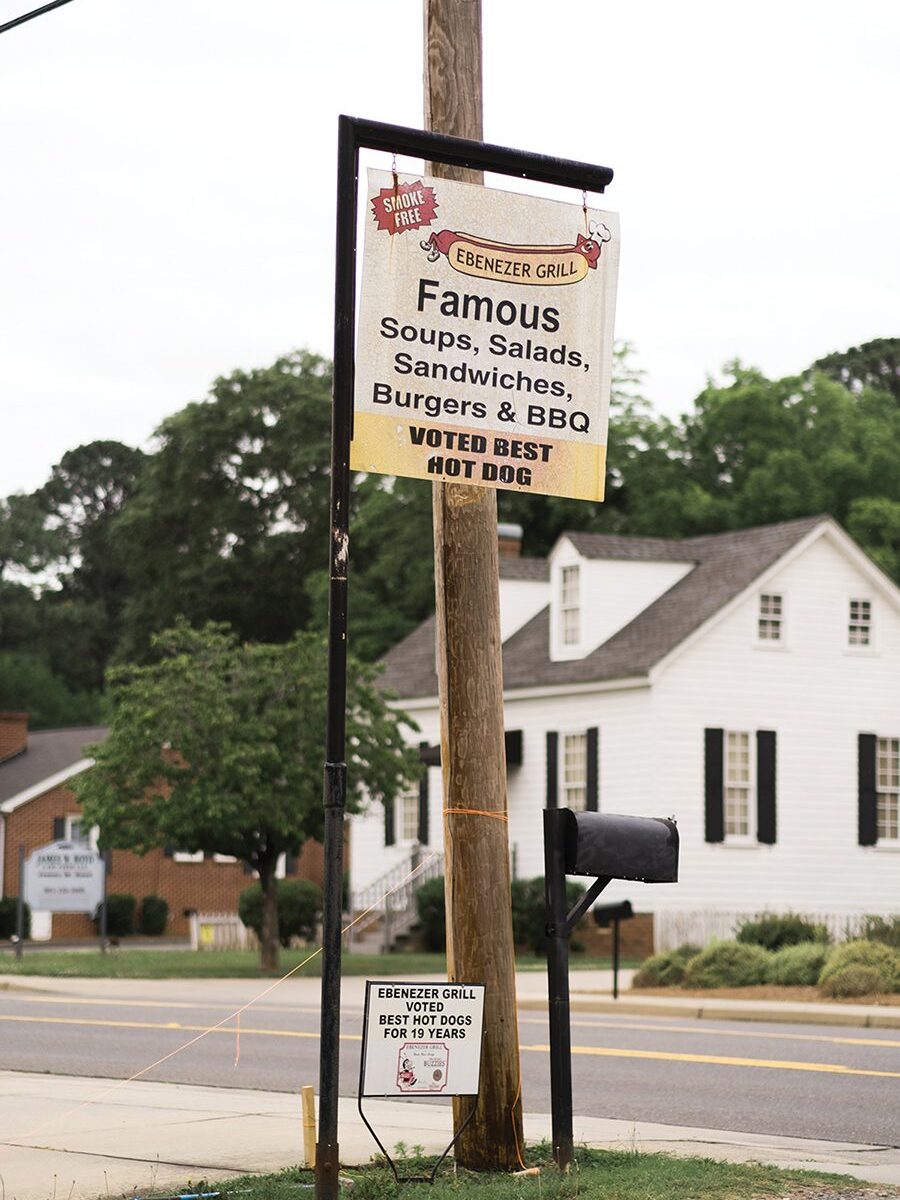 This sign outside Ebenezer Grill in Rock  Hill, S.C. advertises soups, salads, sandwiches, burgers and BBQ.