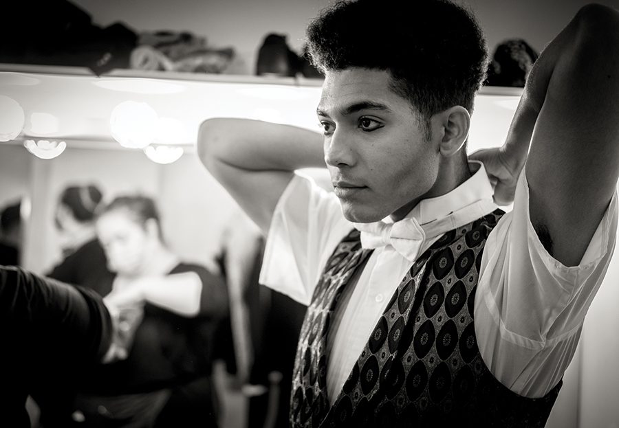 A ballerina waits backstage during Charlotte Ballet's production of Nutcracker.