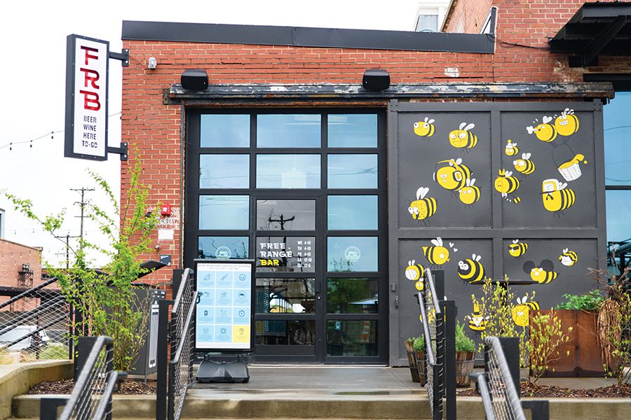 The exterior of Free Range Bar in Camp North End in Charlotte, NC.