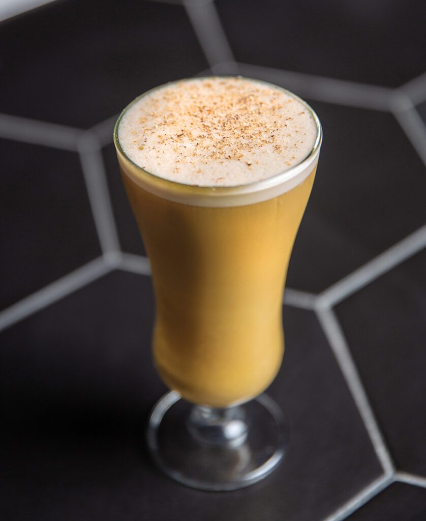Rye’d or Chai cocktail (rye whiskey, chai tea, cold brew, whole egg and nutmeg) at Humbug