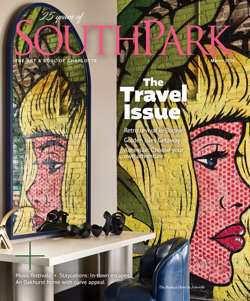 Cover of SouthPark Magazine from March 2024 showing pop art from The Radical hotel in Asheville.