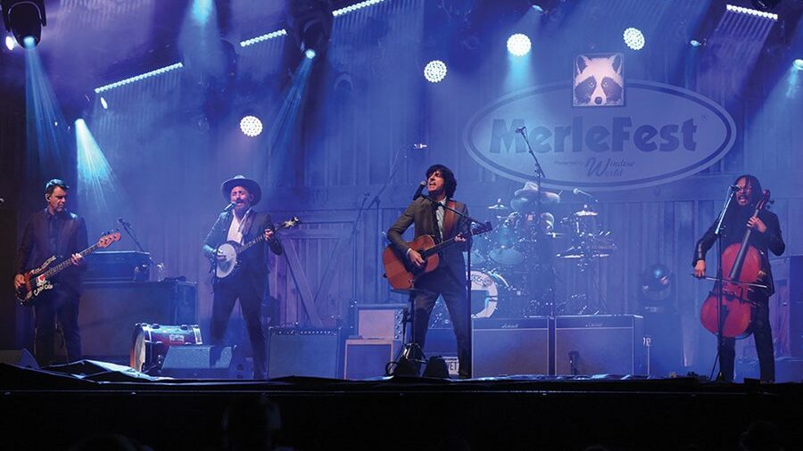 The Avett Brothers performing on stage at MerleFest in the N.C. mountains.
