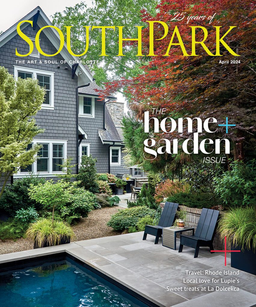 SouthPark April 2024 cover. Back of home with chairs and pool