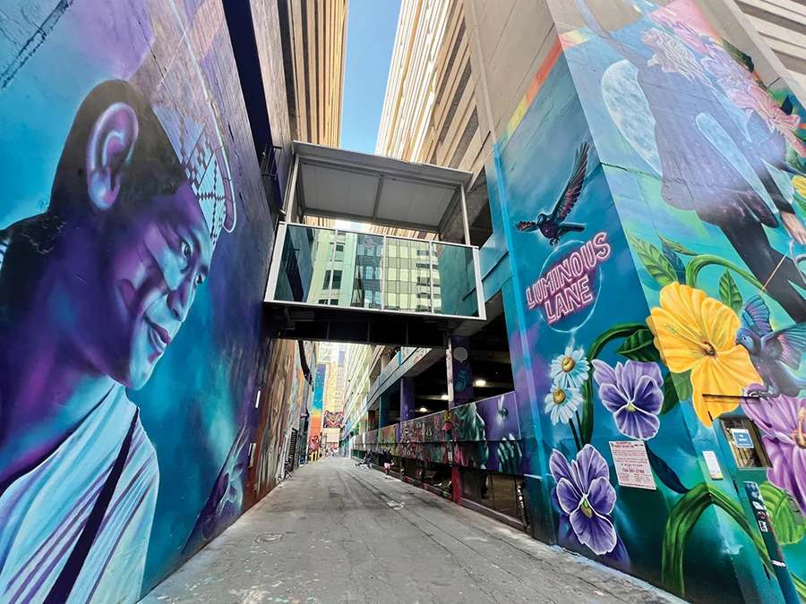 Murals at the entrance of Luminous Lane in uptown Charlotte.