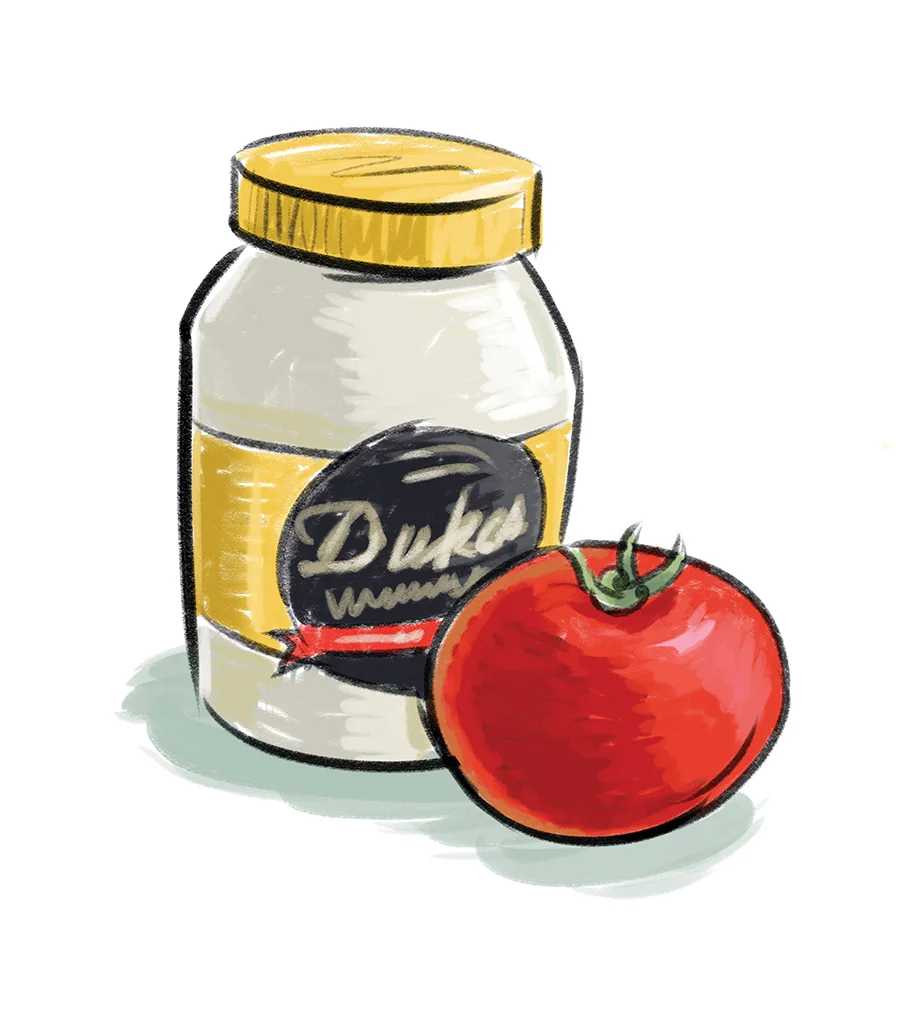 Illustration of Dukes mayo and a tomato