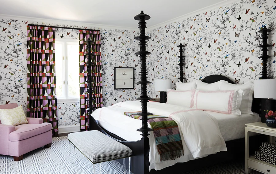 Four-poster bed by Noir in daughter's room. Home in Carmel Estates neighborhood, designed by Erin Dougherty.