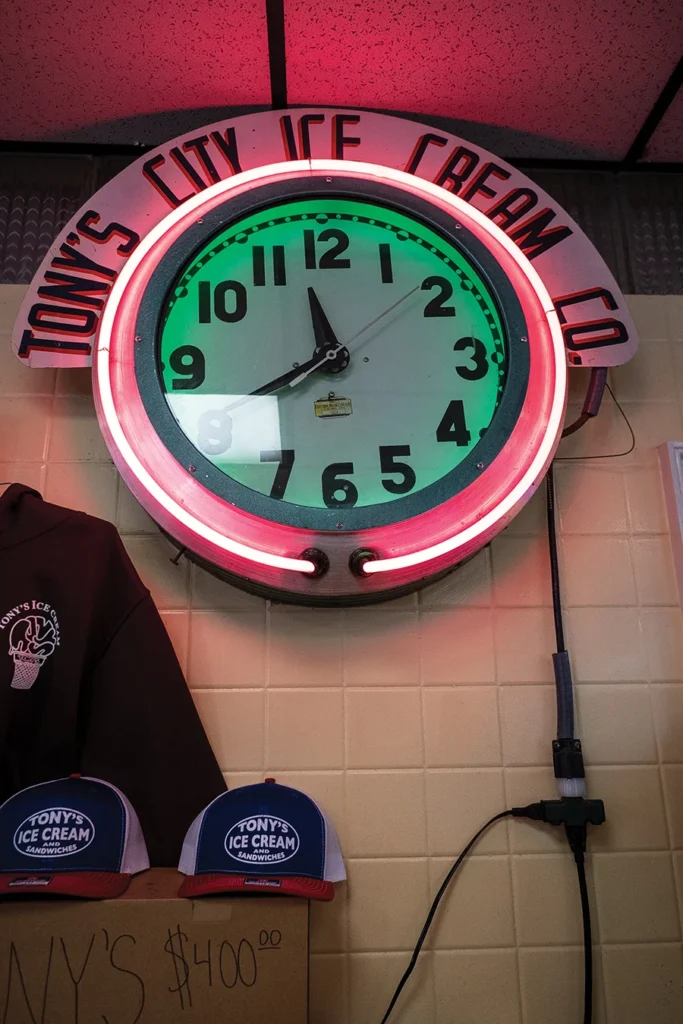 Tony's Ice Cream clock sign