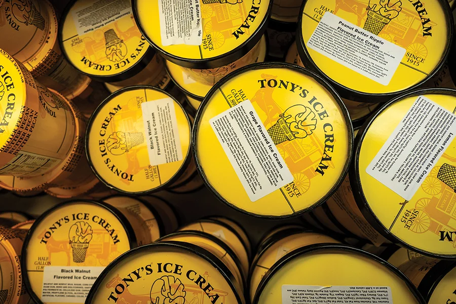 Tony's Ice Cream containers