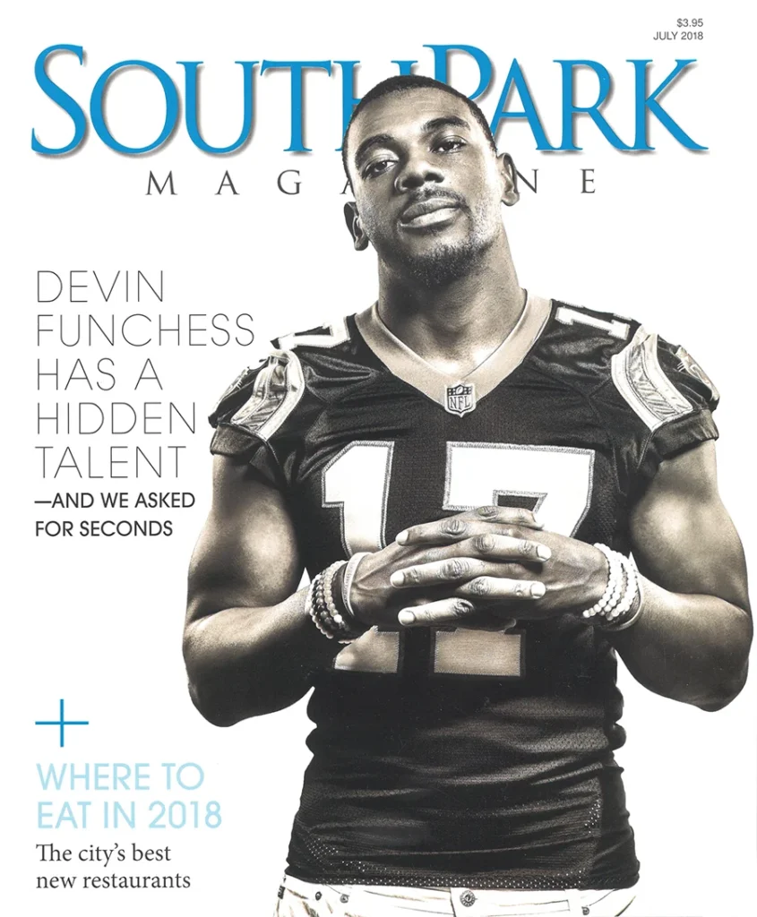 Devin Funchess on the cover of SouthPark magazine, July 2018