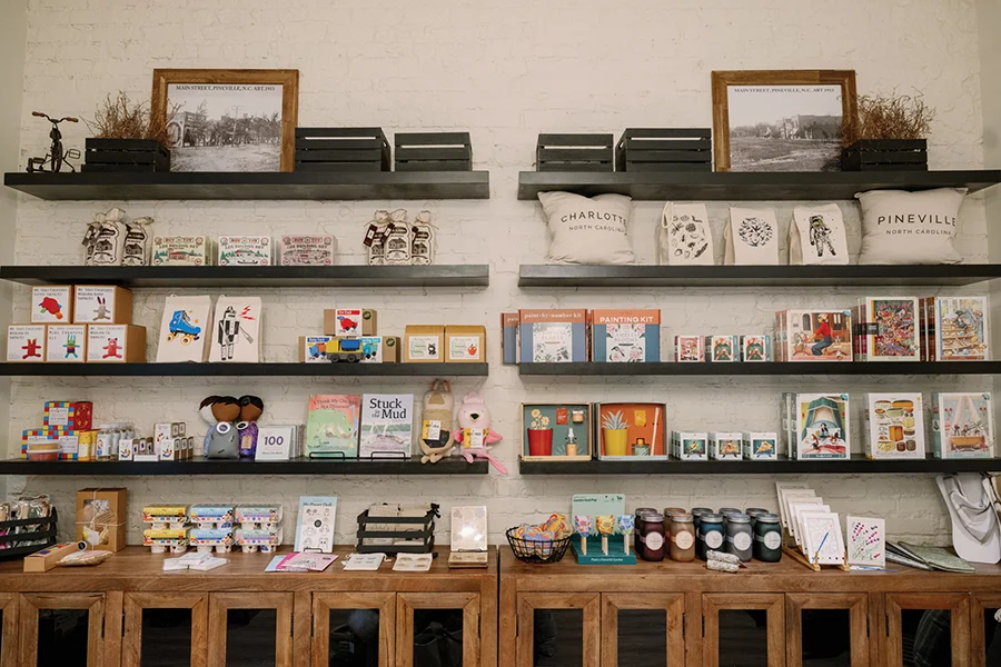 Shelves of merchandise at Brass Bird
