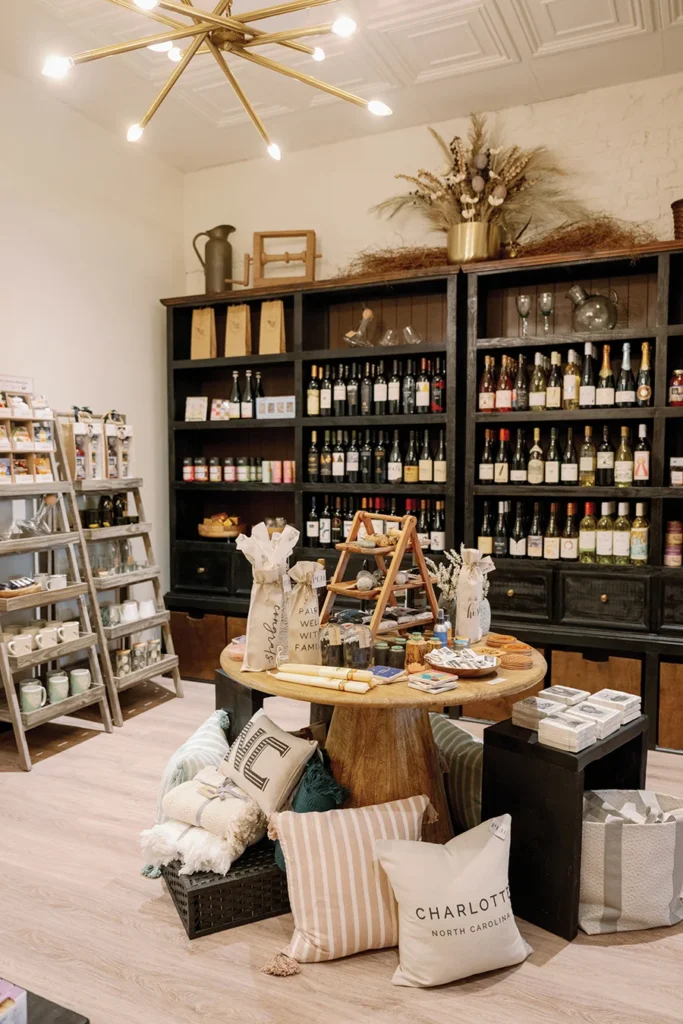 Wine shelves at Brass Bird