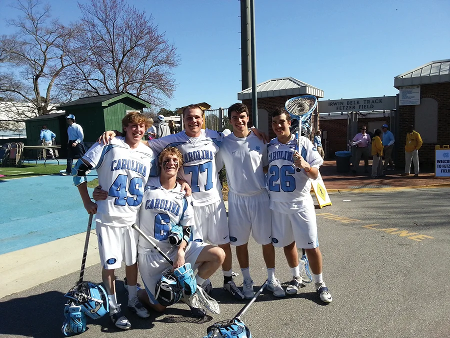 Carson, far left, in his freshman year on the UNC Chapel Hill lacrosse team