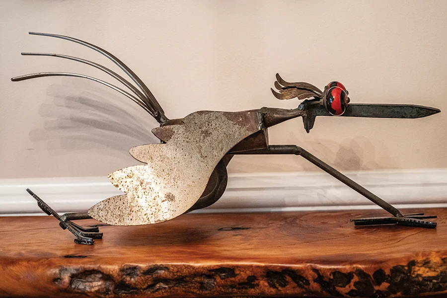 Metal roadrunner sculpture