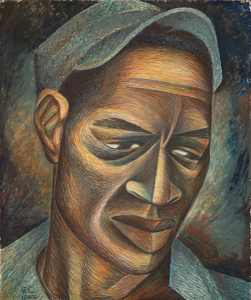 Elizabeth Catlett (1915-2012). War Worker, 1943, tempera on paper mounted to Masonite. The Johnson Collection, Spartanburg, SC. Courtesy the Mint Museum.