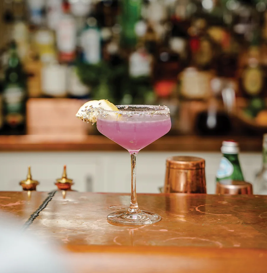 Pink cocktail at Half-Mile Farm