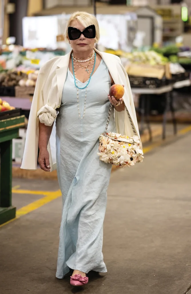 Olga Brooks holding a peach