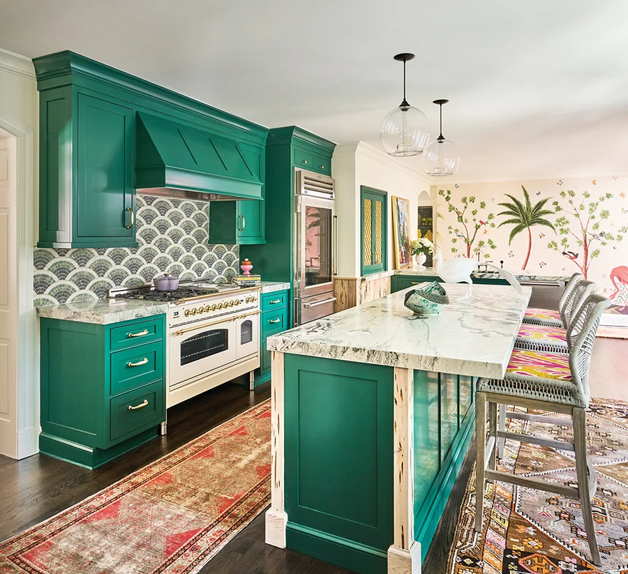 Myers Park home kitchen with green cabinets