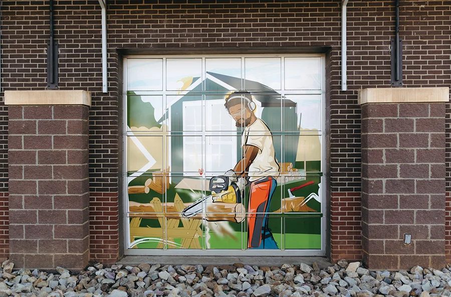 Von Jeter created window murals for Lowe’s Tool Rental through ArtPop