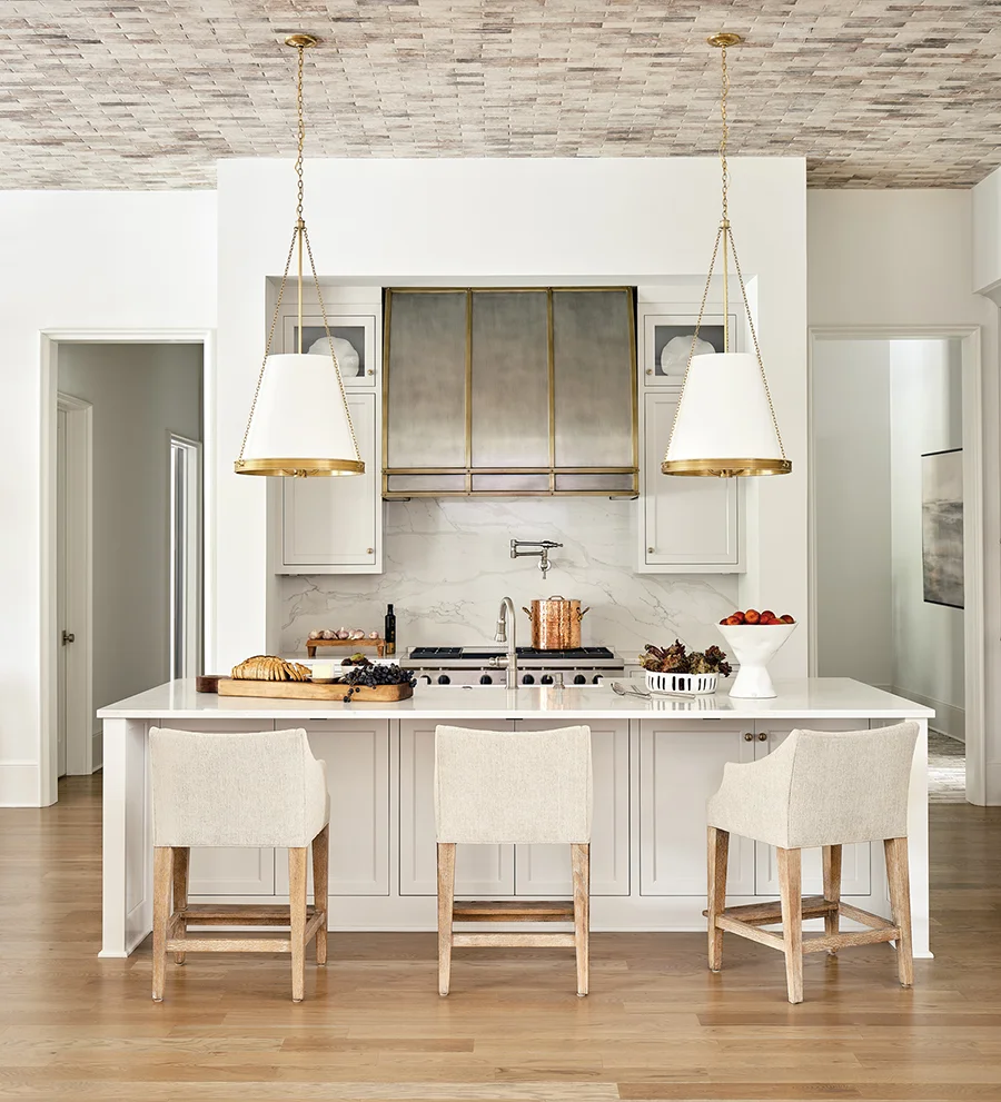 Brick ceiling treatment in the kitchen is one of several unexpected design details in the home.