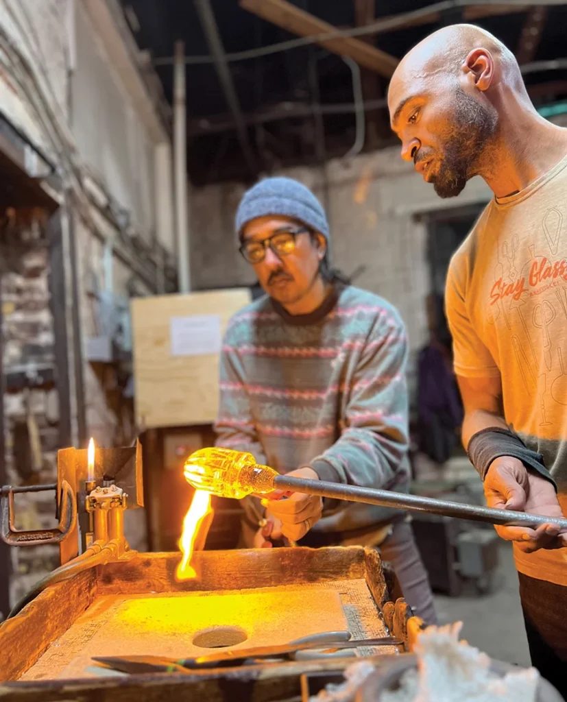 Glassblowing artists at the N.C. Glass Center.