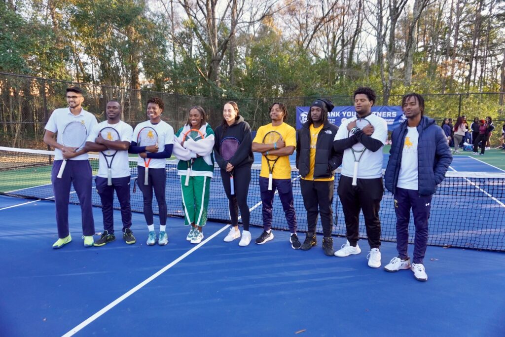 Sloane Stephens and Madison Keys meet young tennis players at L.C. Coleman Park in Charlotte. Photo by Ashley Stroehlein.