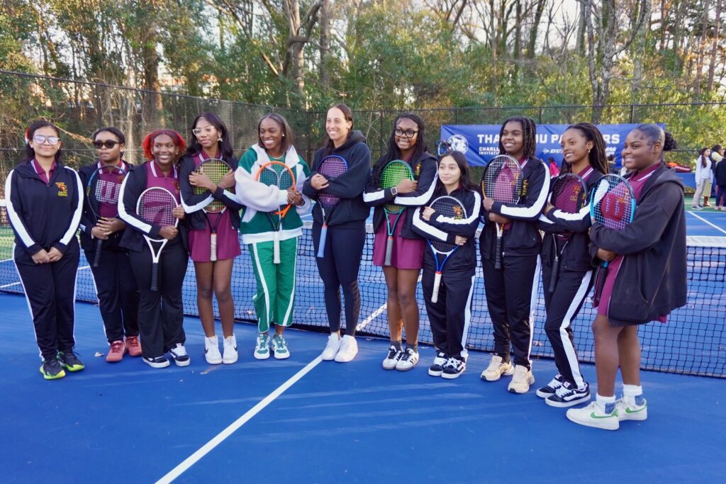 Sloane Stephens and Madison Keys meet young tennis players at L.C. Coleman Park in Charlotte. Photo by Ashley Stroehlein.