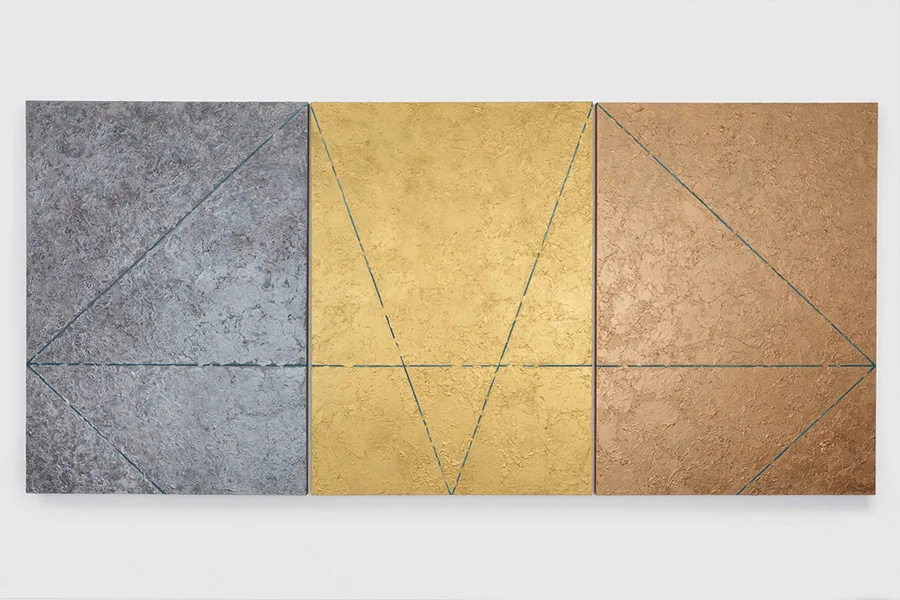 Virginia Jaramillo (American, born 1939), Teotihuacan Studies, The Plane Where the Heavens Touch the Earth, 1997, linen fiber with hand-ground earth pigments, 32 3/4 x 34 7/8 inches framed, Courtesy of the artist, Hales Gallery, and Pace Gallery. ©Virginia Jaramillo. Image courtesy of the artist and Hales Gallery, and Pace Gallery.