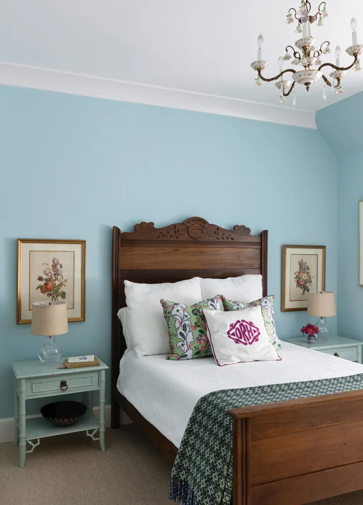 The antique bed in the Rickenbakers’ daughter’s room was in Stephanie’s childhood bedroom. Stephanie found the antique Spanish chandelier at the former Metrolina Antique & Vintage Market.