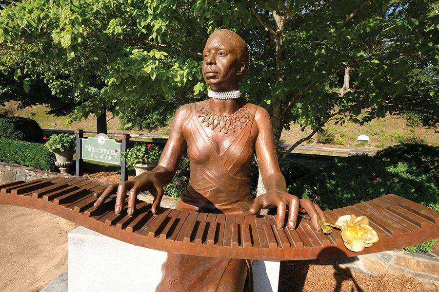 Statue in Nina Simone Plaza in Tryon. Photograph by Nancy Pierce, National Trust for Historic Preservation