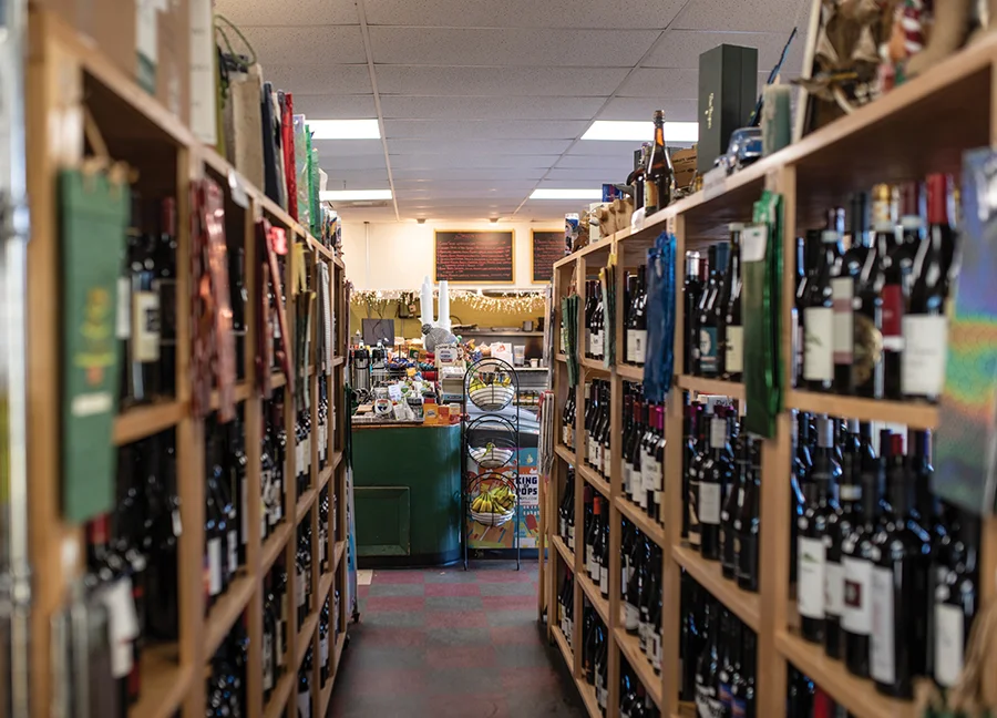 Laurel Market wine shelves