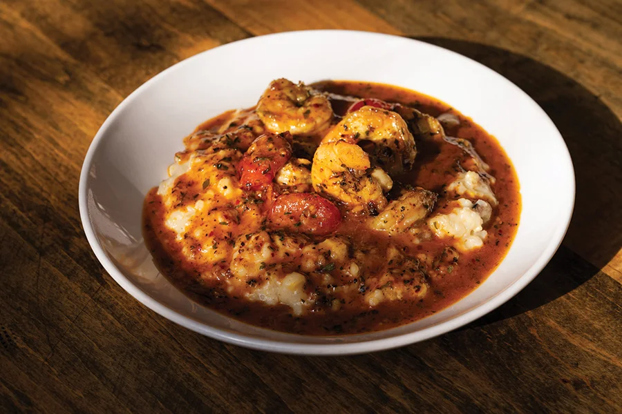 North Carolina shrimp with Anson Mills grits, n’duja, tomato and butter