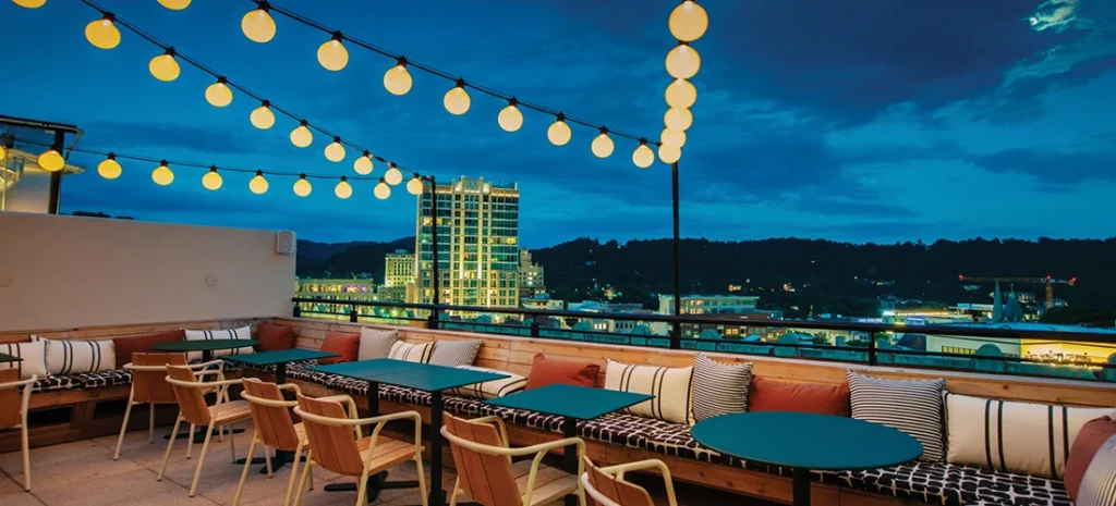 Rooftop patio at Flat Iron Hotel
