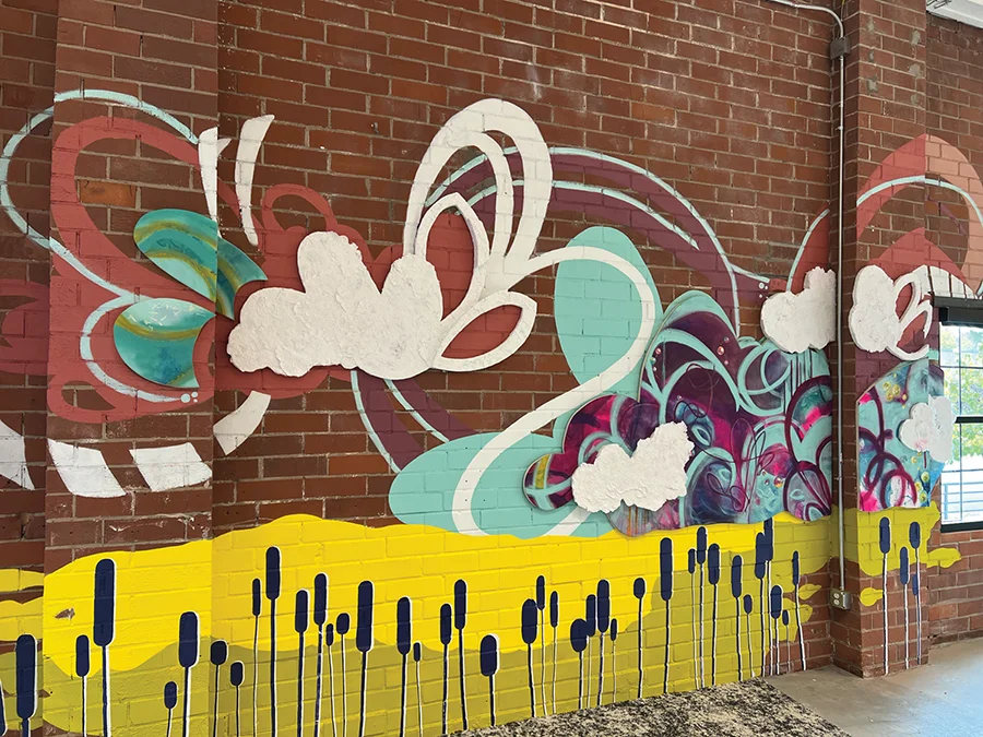 A fiber mural by Elizabeth Palmisano at Gardner Skelton law firm in Charlotte.