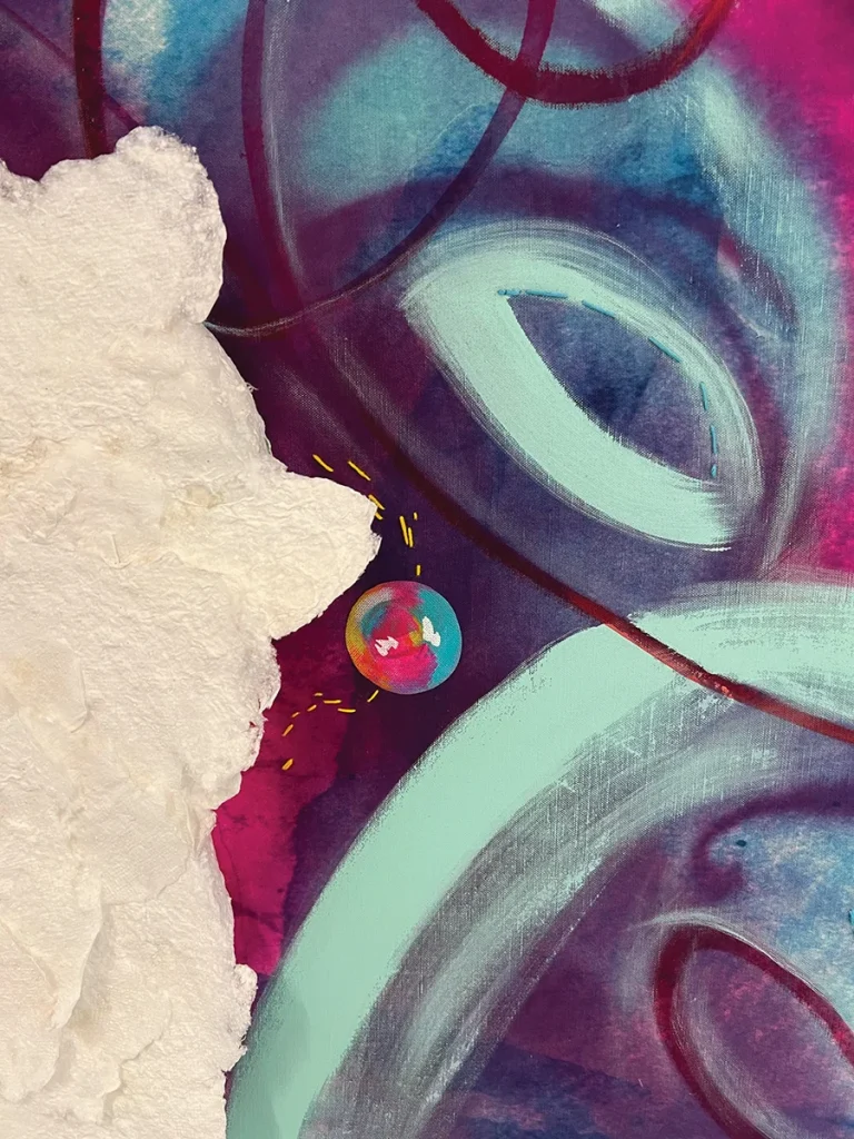 A fiber mural by Elizabeth Palmisano at Gardner Skelton law firm in NoDa Charlotte.