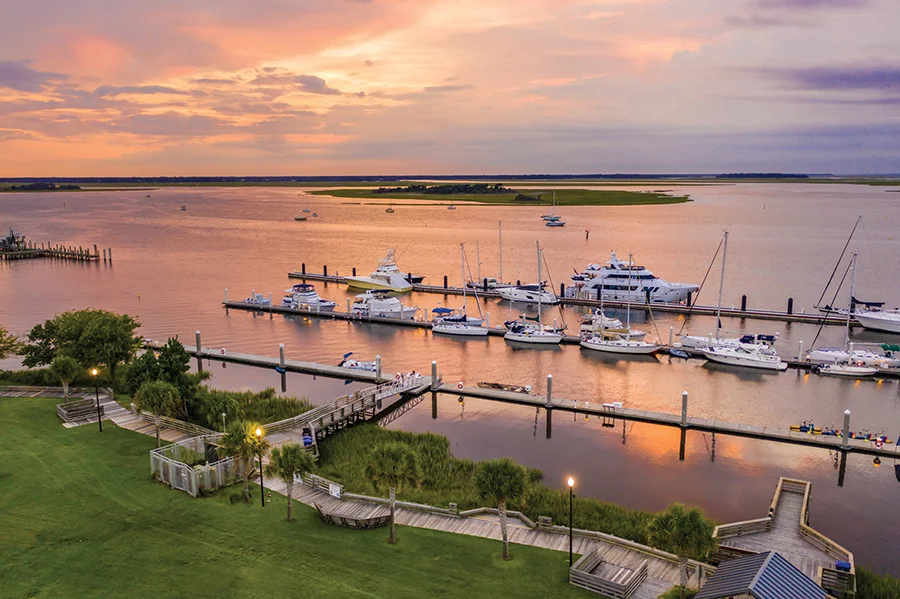 Amelia Island boardwalk with boats
