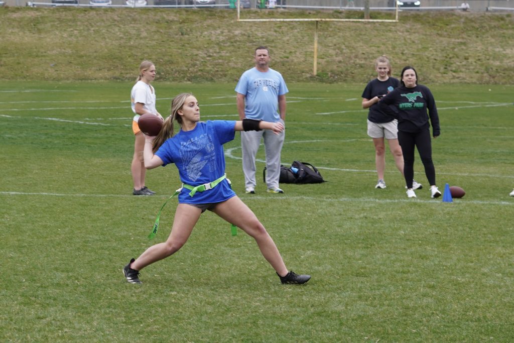 Flag football team practice at Myers Park High School