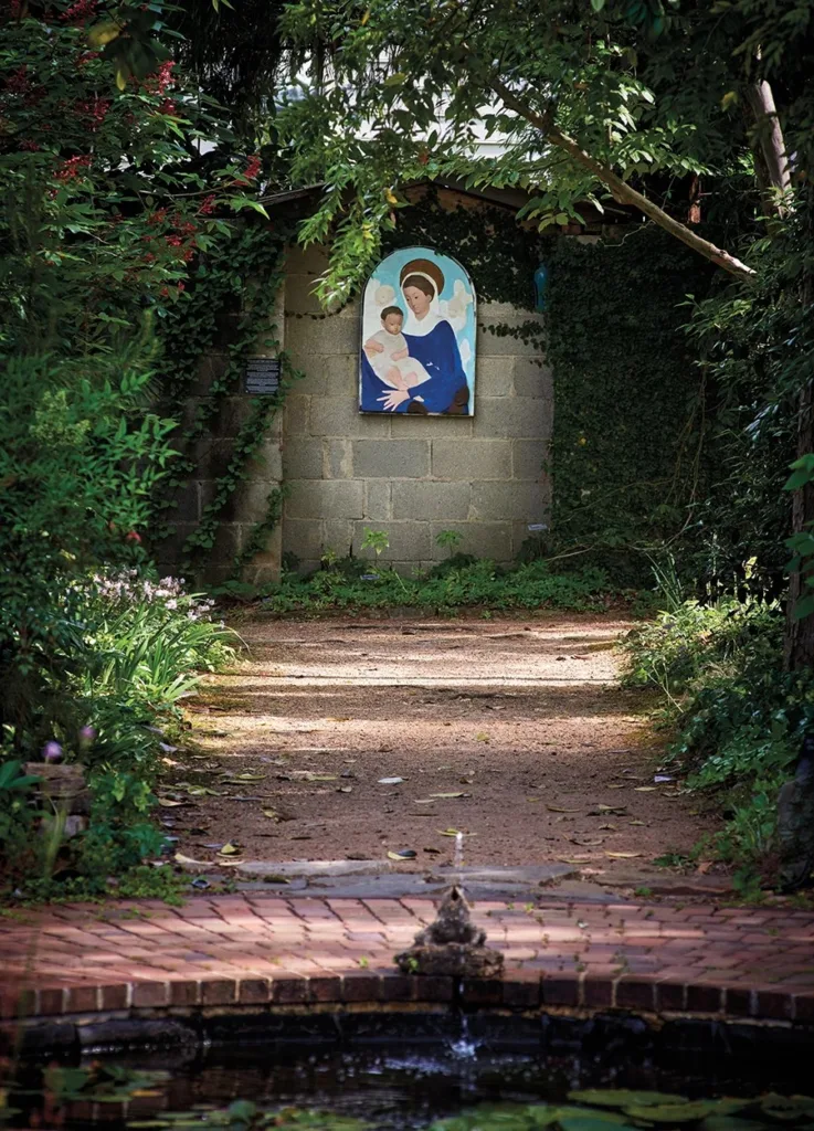 Plaster Madonna and Child at the Elizabeth Lawrence House & Garden