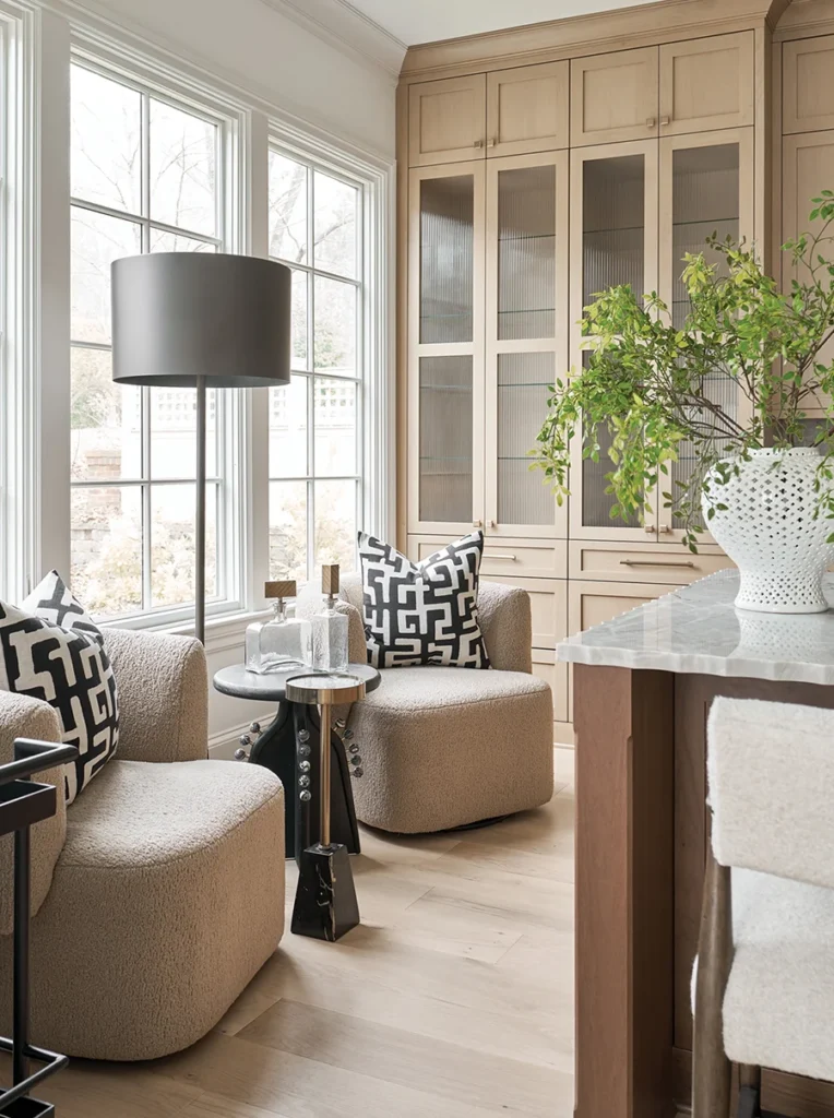 Heydon Hall house kitchen sitting area designed by Jacy Painter Kelly