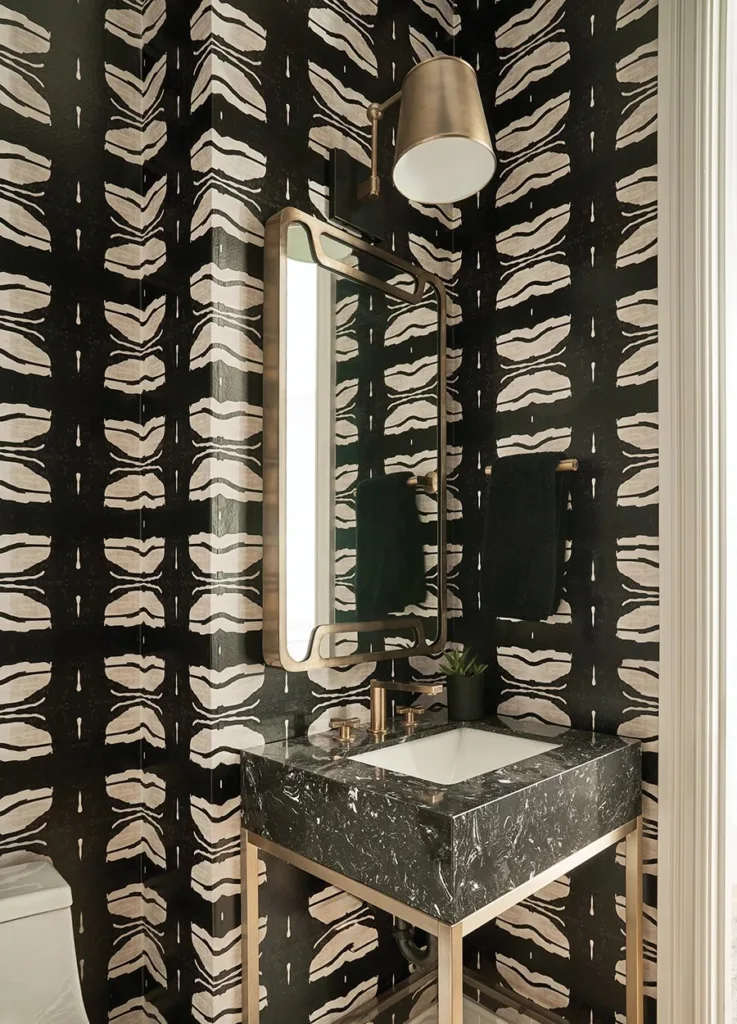 Heydon Hall house powder room designed by Jacy Painter Kelly