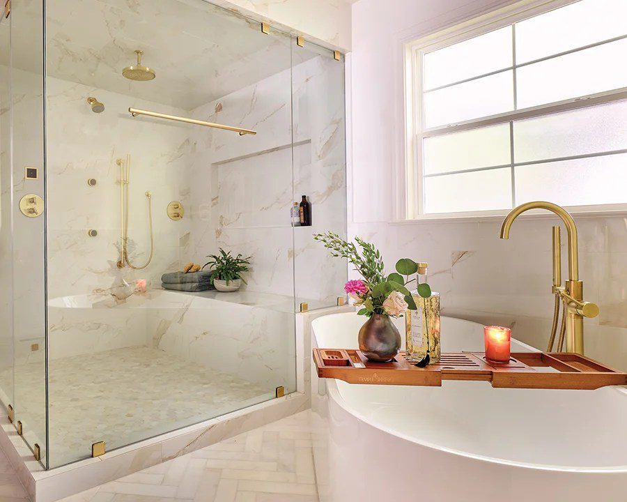 Lansdowne home primary tub and shower by Susan Hill